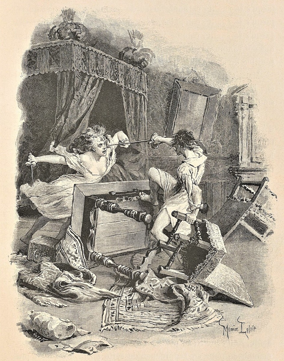 Milady tenta apunhalar d’Artagnan.